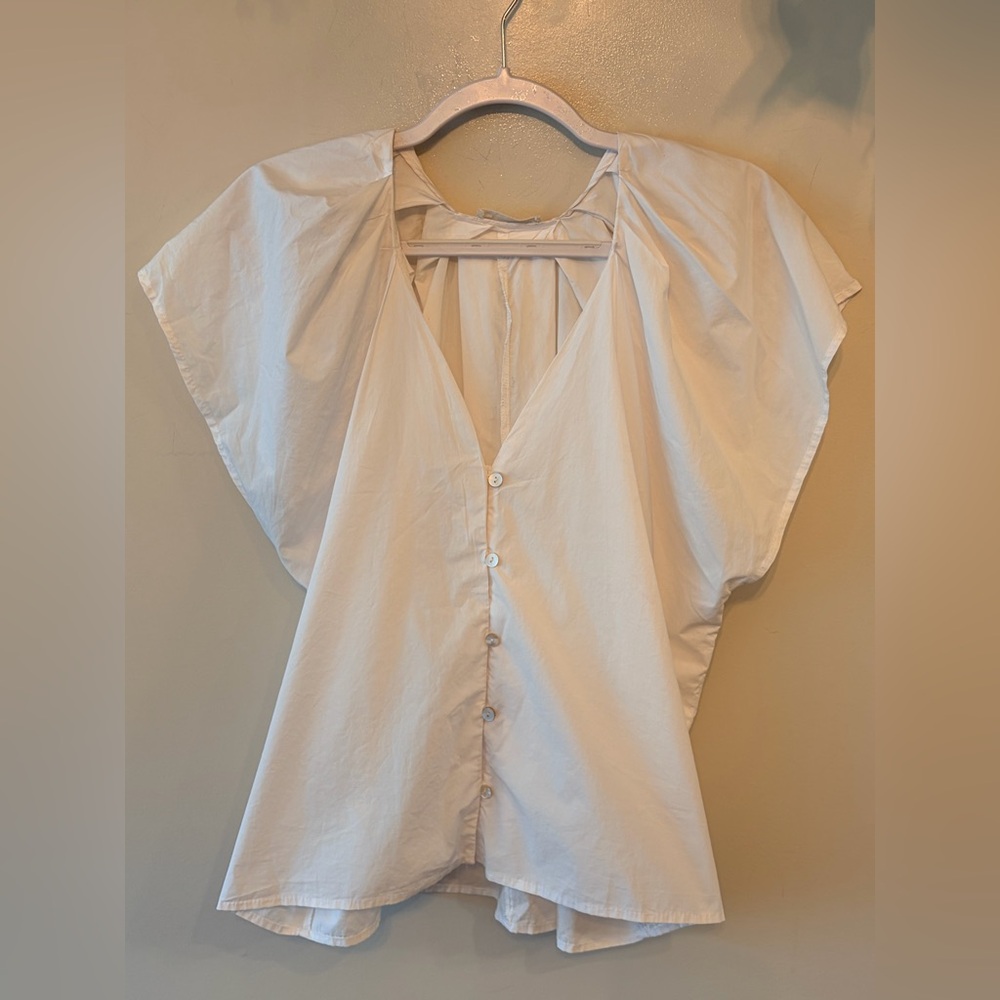4OUR DREAMERS Lightweight White V-Neck Button-Front Top